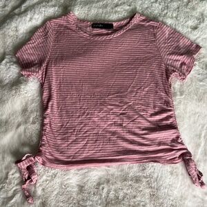 Stylish Pink Striped Tee with Side Ties